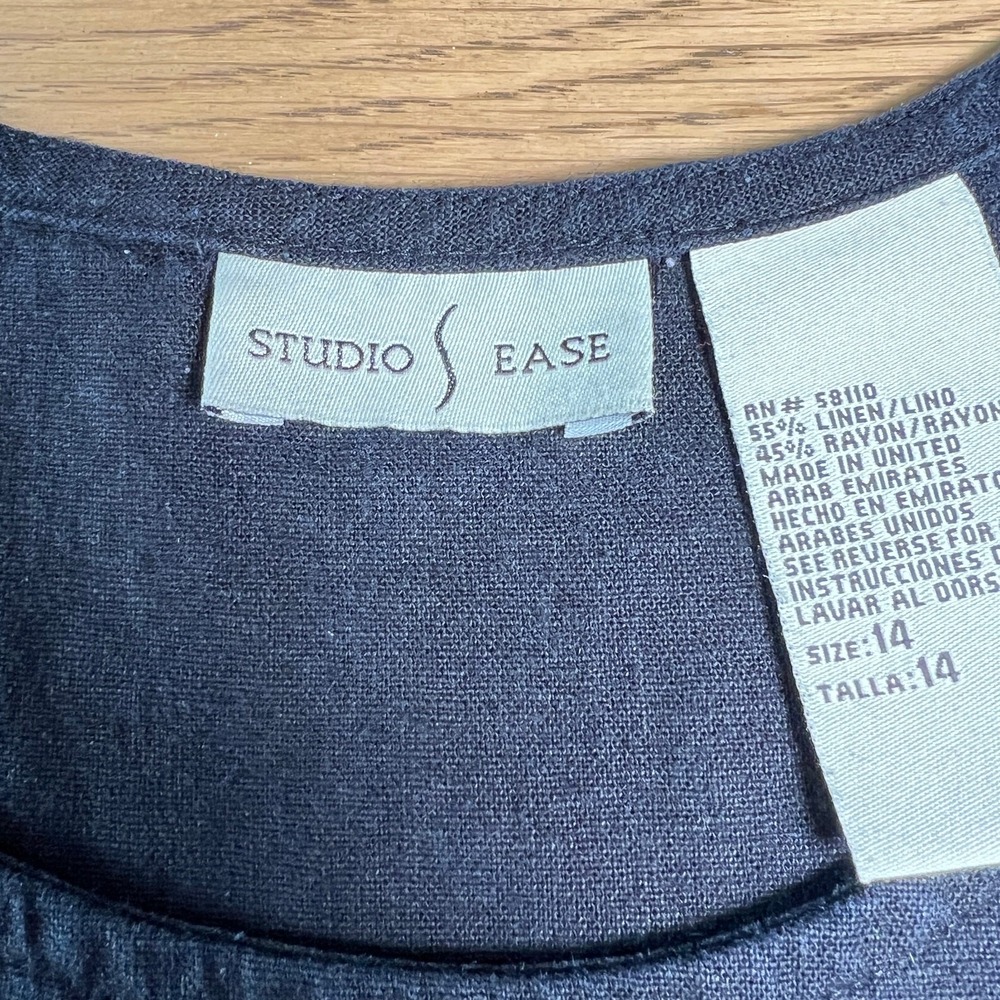 Studio Ease Linen Blend Maxi Dress Sz 14 Black Minimalist Art Teacher Lagenlook - Picture 4 of 6